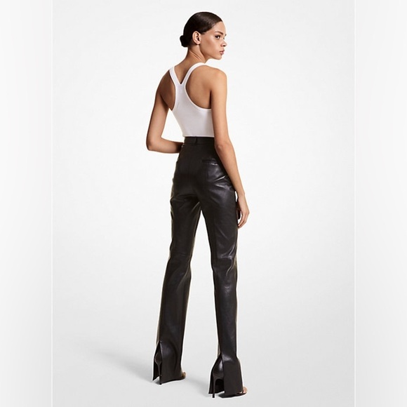 RUNWAY MICHAEL KORS COLLECTION Yasmeen Plongé Leather Split-Cuff Trousers NWT - Picture 3 of 3